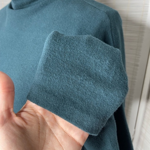 Vince Funnel Neck Teal Sweater Size S Thin Knit Cotton Blend - Picture 3 of 8